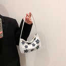 Women Canvas Underarm Bags Shoulder Tote Small Handbag Purse (Black Flower)