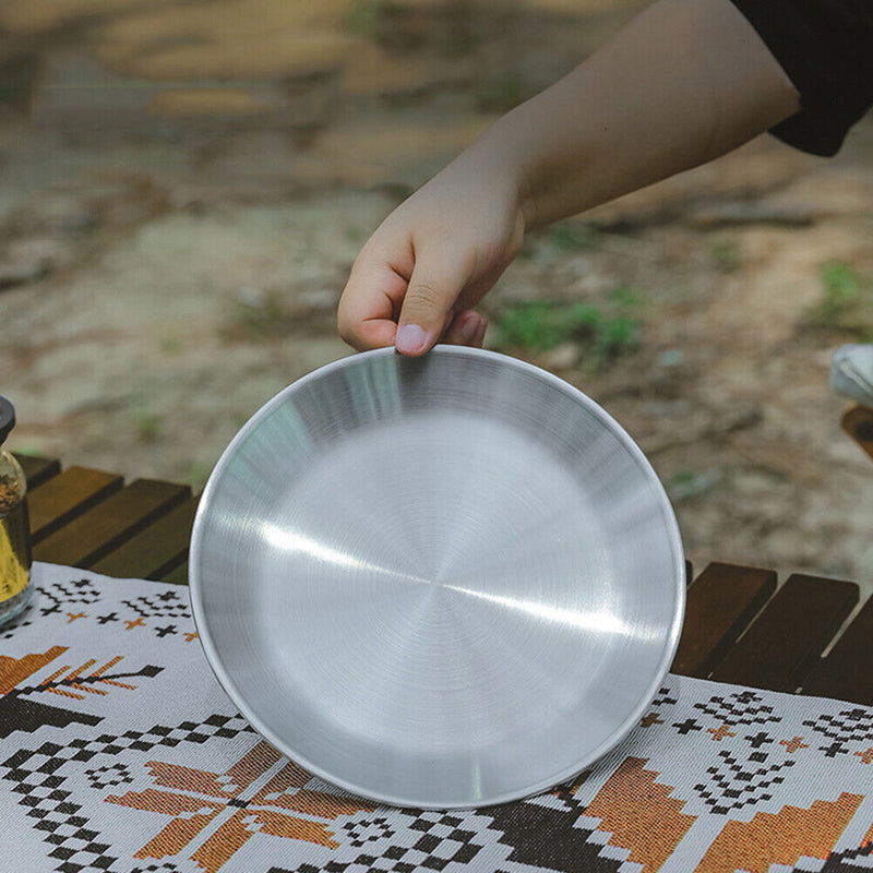 4pcs/Set Outdoor Stainless Steel Dinner Plate Large Capacity Camping Suppli