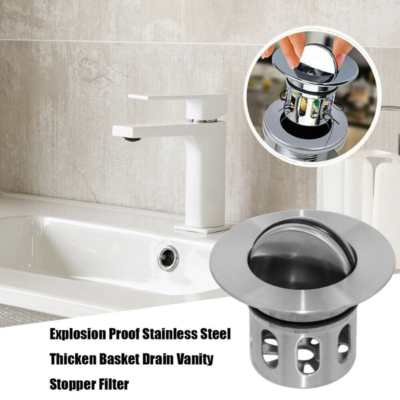 Stainless Steel Thicken Basket Vanity Stopper Basin Drainer Bathroom Plug Bou