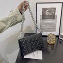 Fashion Women PU Leather Checker Underarm Bag Solid Color Thick Chain Flap Purse