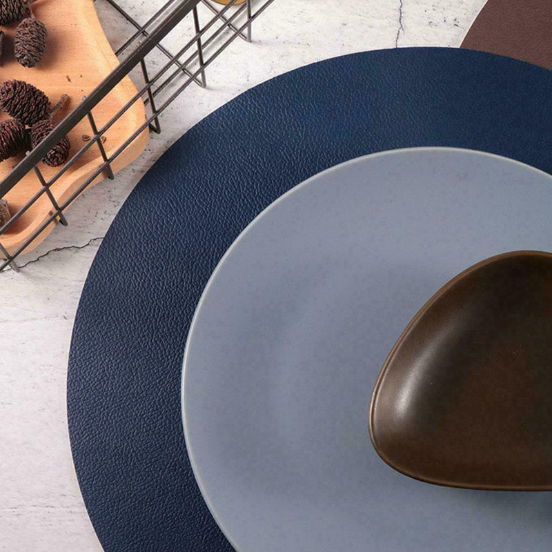 6pcs gray blue 30*50 fan-shaped placemat*1pcs32*32 round mat Q5J9