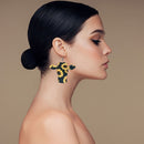 Cow Head Dangle Earrings Wooden Sunflower Independence Day Pendant Earrings