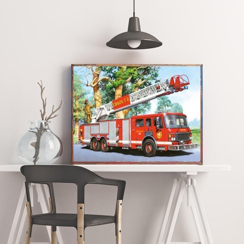 5D DIY Full Drill Diamond Painting Fire Truck Cross Stitch Mosaic Kit Wall Decor