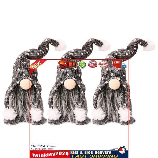 Holiday Gnomes - 3 Pieces Christmas Ornament Faceless Gnomes Decor (Grey) Newly