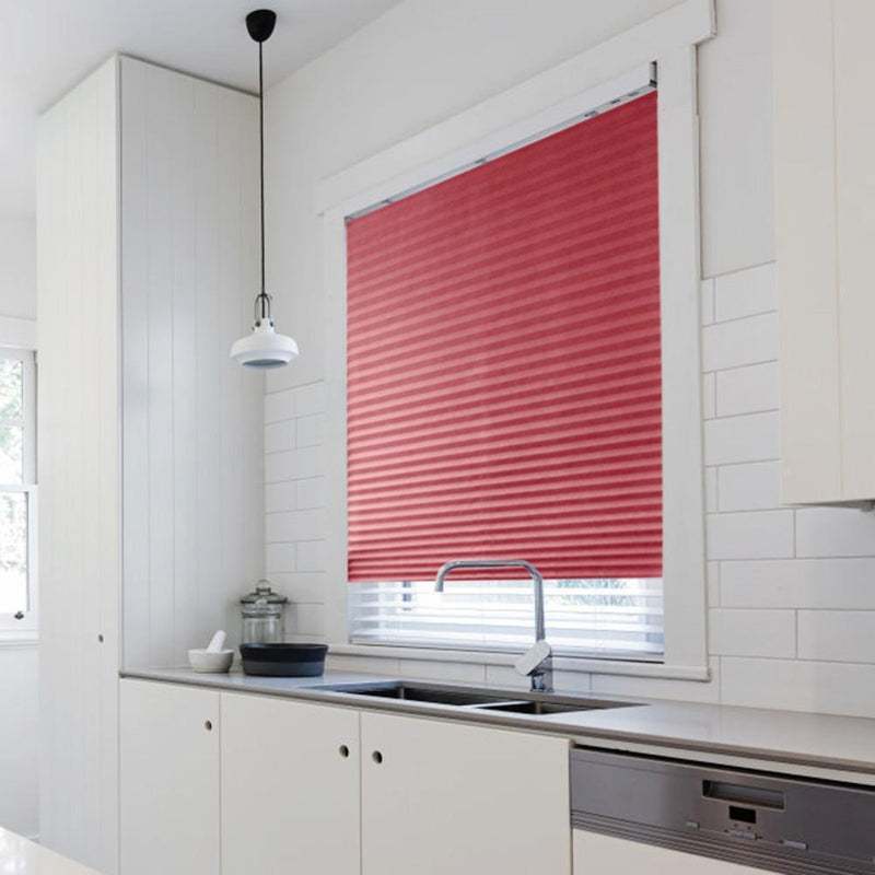 Half Blackout Pleated Blinds Self-Sticky Windows Curtains Balcony Shades Red