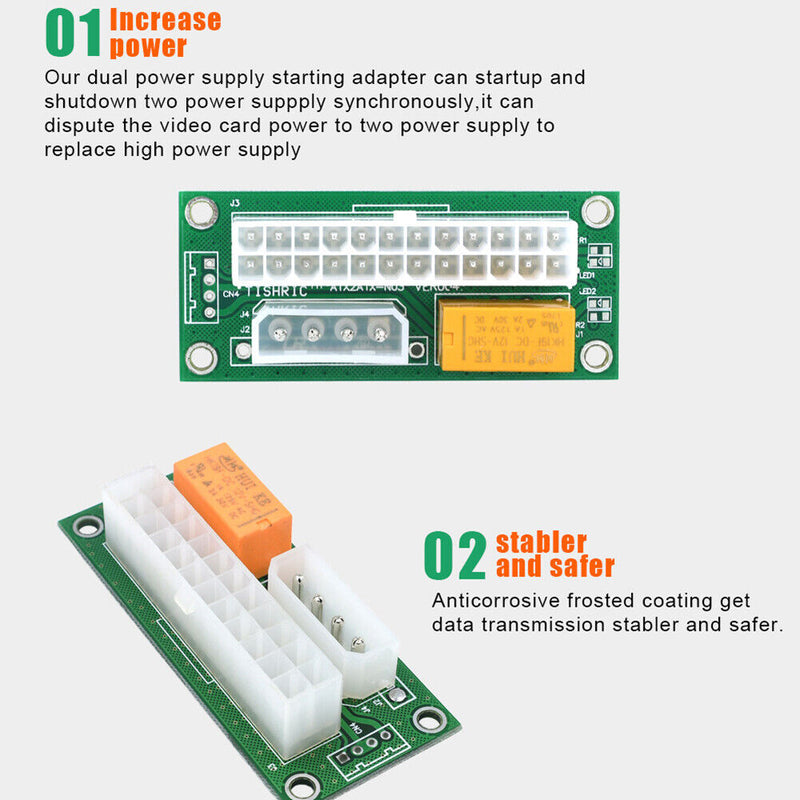 Add2psu ATX 24Pin to 4 Pin/SATA Dual PSU Power Supply Sync for BTC Miner Mining