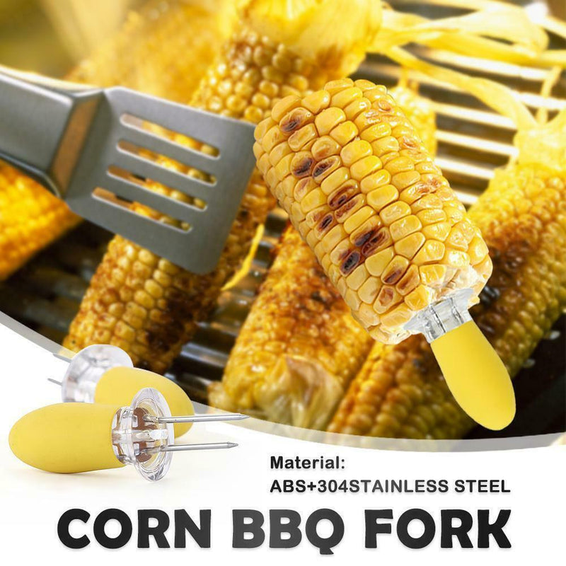 Steel Corn BBQ Forks Outdoor Party Kitchen Tool Yellow T3W8