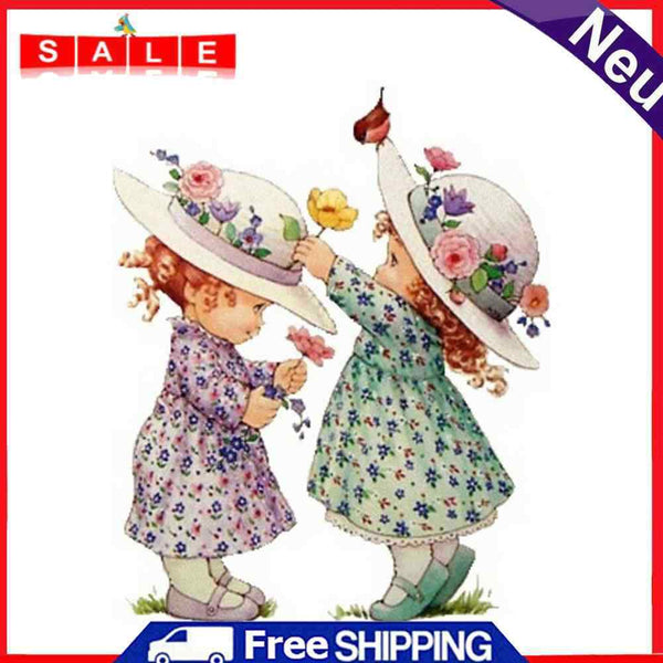 Hand Painted Oil Paint by Numbers DIY Two Girls Drawing Wall Art Decoration Gift