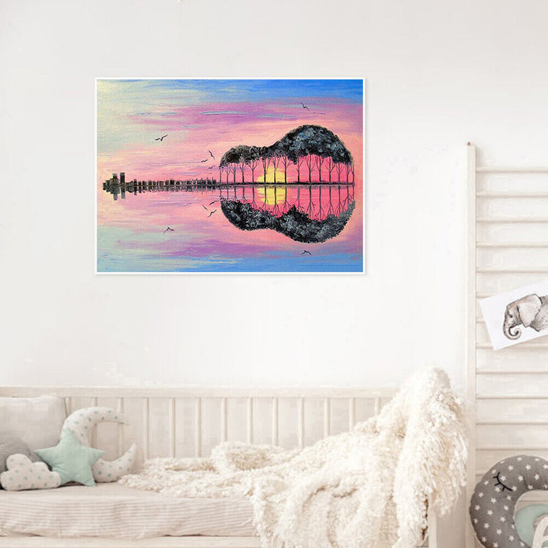 Oil Paint By Numbers Guitar Scenery on Canvas Digital Paint Wall Art Handicraft