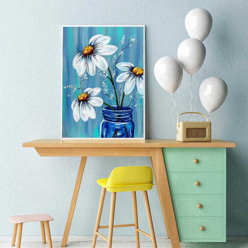 Blue Flowers Full Drill Mosaic Round Diamond Painting DIY Rhinestones Picture