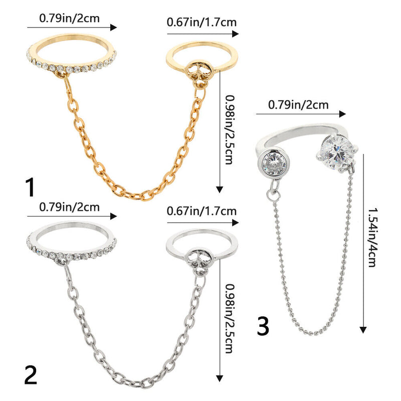 Women Men Party Jewelry Chain Rings Open Finger Rings Multi-layer Punk Rings