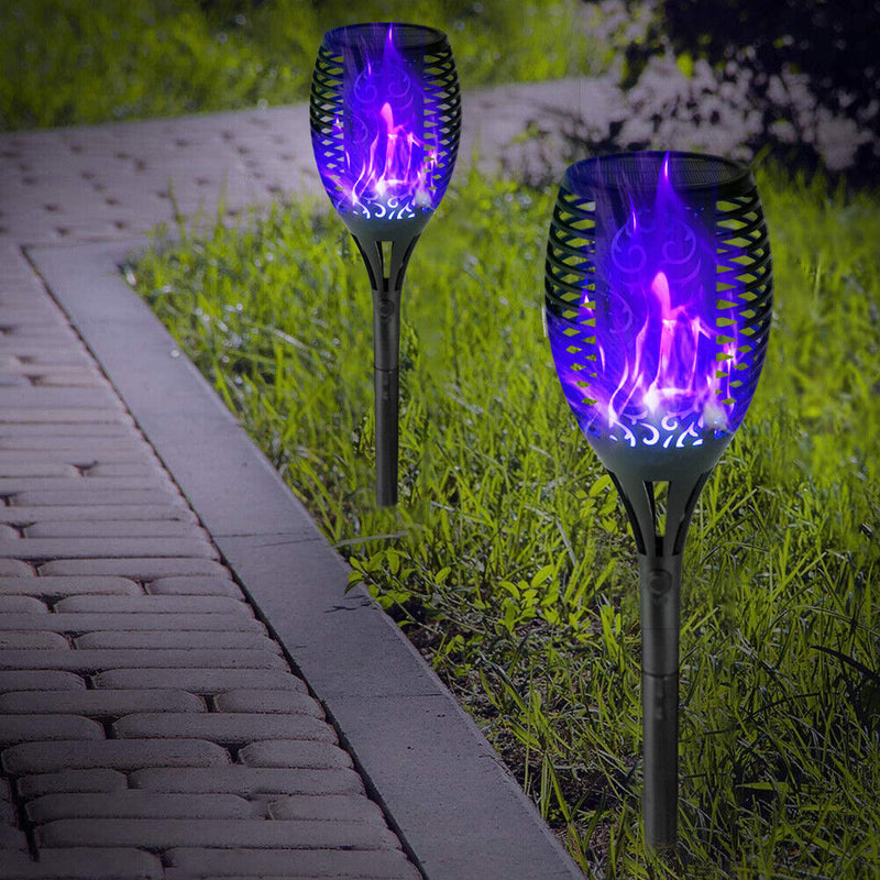 12 LED Flame Torch Light Solar Powered Garden Plug-In Decor Lamp (2pcs) Newly