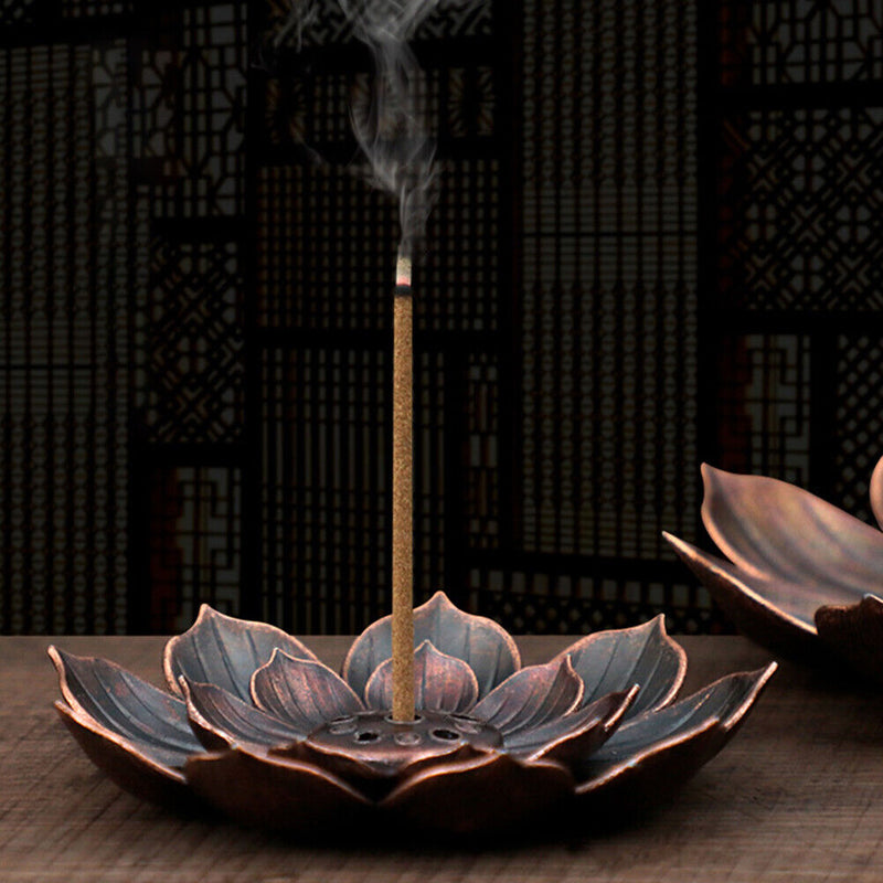 Sandalwood Stick Burner Censer Buddhism Bronze Lotus Incense Line Holder Deco