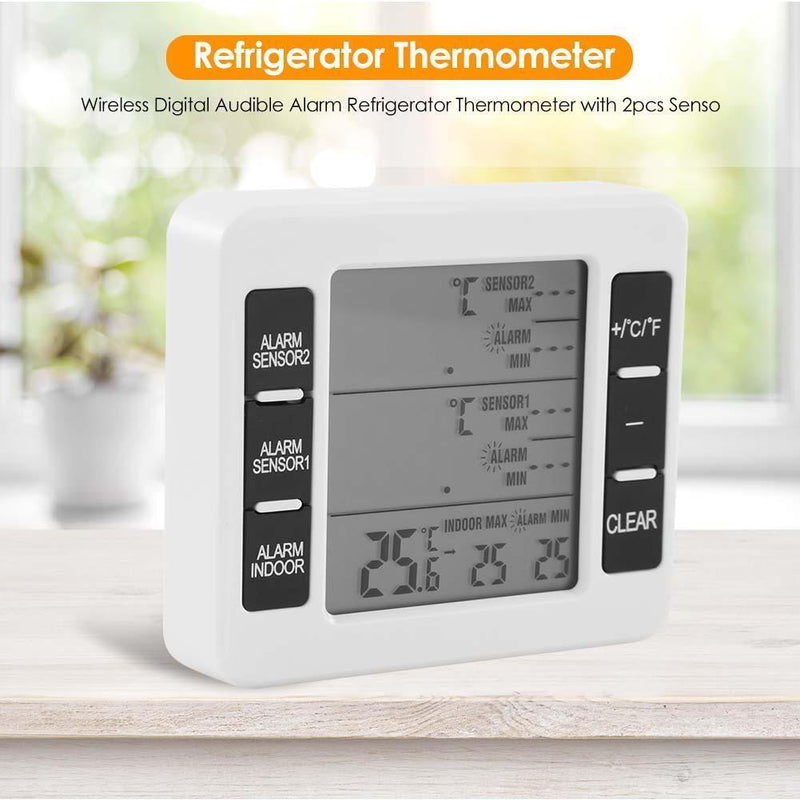 Wireless Digital Audible Alarm Refrigerator Thermometer with 2pcs Sensor