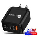 25W PD QC3.0 Mobile Phone Wall Charging USB Type C Fast Charger (Black US)