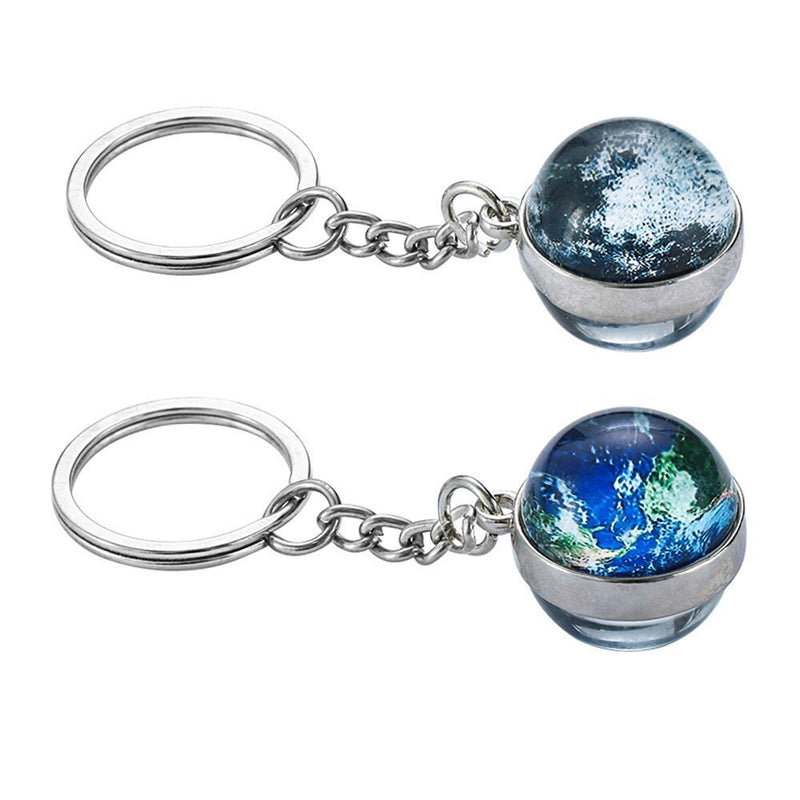 Unique Glass Dome Galaxy Ball Planet Keyring Solar System Keychain Double Sided