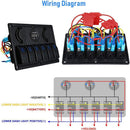 Car RV LED Rocker Switch Panel Digital Voltmeter 6 Gang 12V/24V Dual USB Port