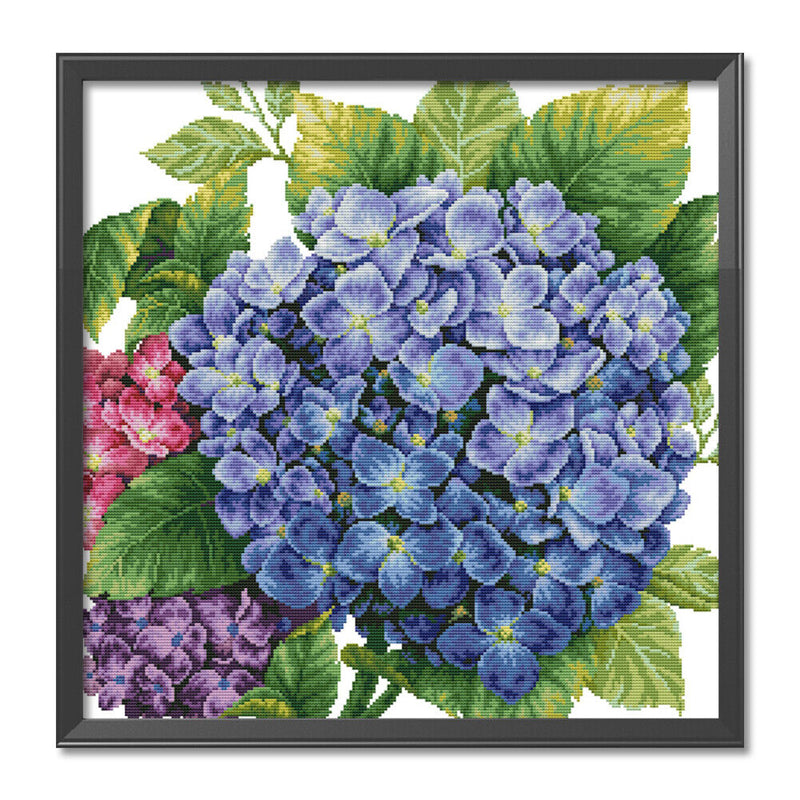 Partial Embroidery Hydrangea Printed Cross Stitch 14CT 2 Strand Cotton Kit Newly
