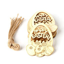 10pcs Wooden Easter Egg Pieces with Hemp String DIY Cutout Craft Ornaments