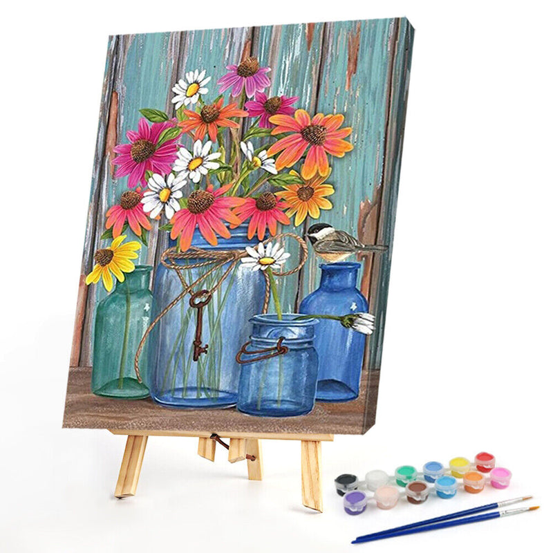 DIY Paint By Number Kit Vase Flower Bird Abstract Acrylic Paint Art Craft Gift