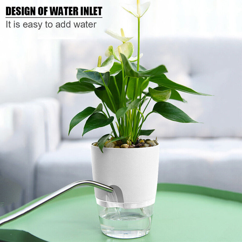 2 Layer ABS Flowerpot Self Watering Plant Container w/Water Tank (15.3cm) Newly