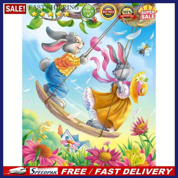 Swing Rabbits Oil Paint By Numbers Kits DIY Craft Coloring Drawing Home Decor