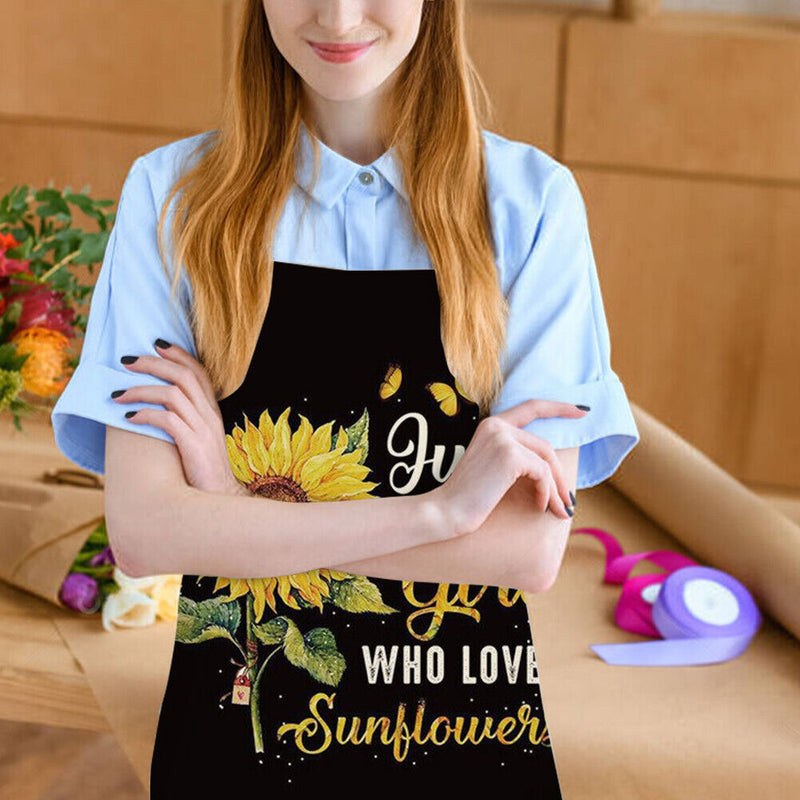 Sunflower Printed Linen Apron Waterproof Kitchen Cooking Bibs (82x68cm)