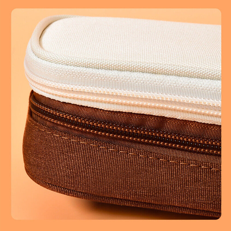 Canvas Pencil Case Double Layer Large Capacity Stationery Pen Box (Brown) Newly