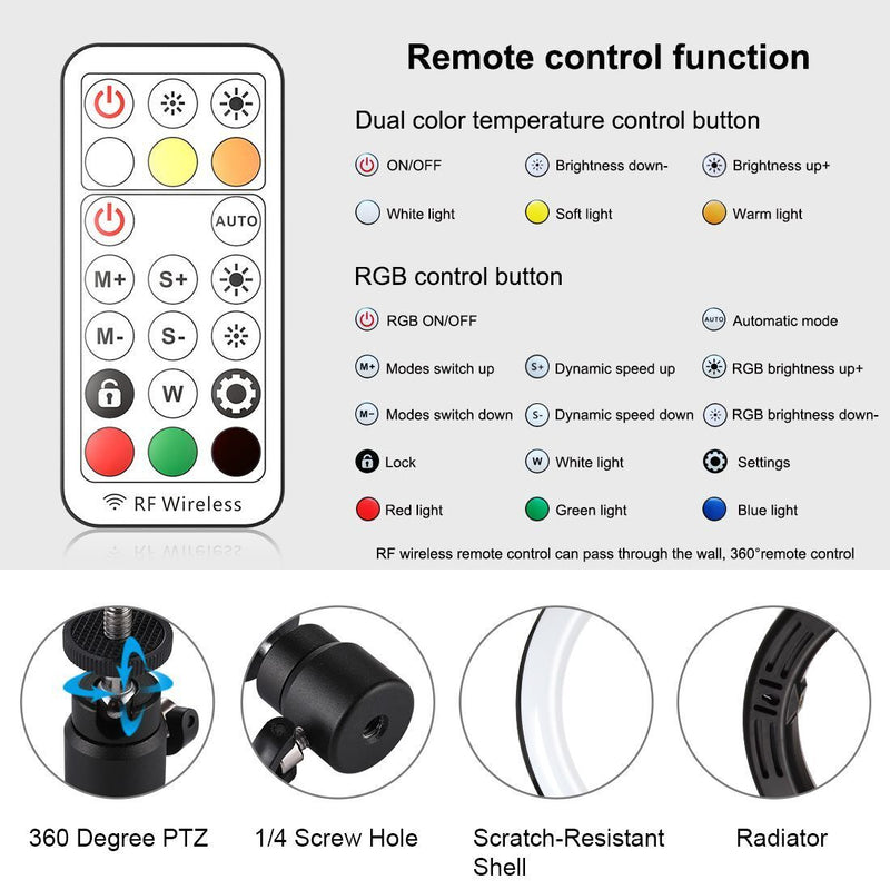 Dimmable Vlogging 10.2 inch 26cm RGBWW Selfie Lamp Ring Video Light Kit