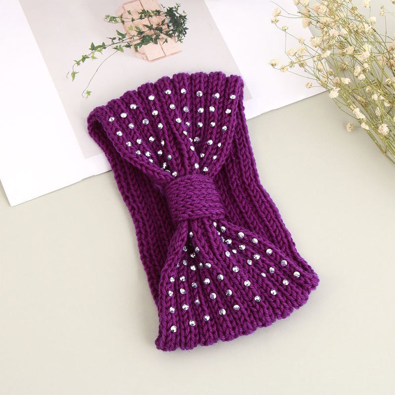 Winter Head Wrap Ear Warmer  Knit Headband  Rhinestone Crochet Hair Band  Bead