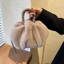 Women Plush Fur Solid Color Handbag Winter Casual Cloud Small Top Handle Bag