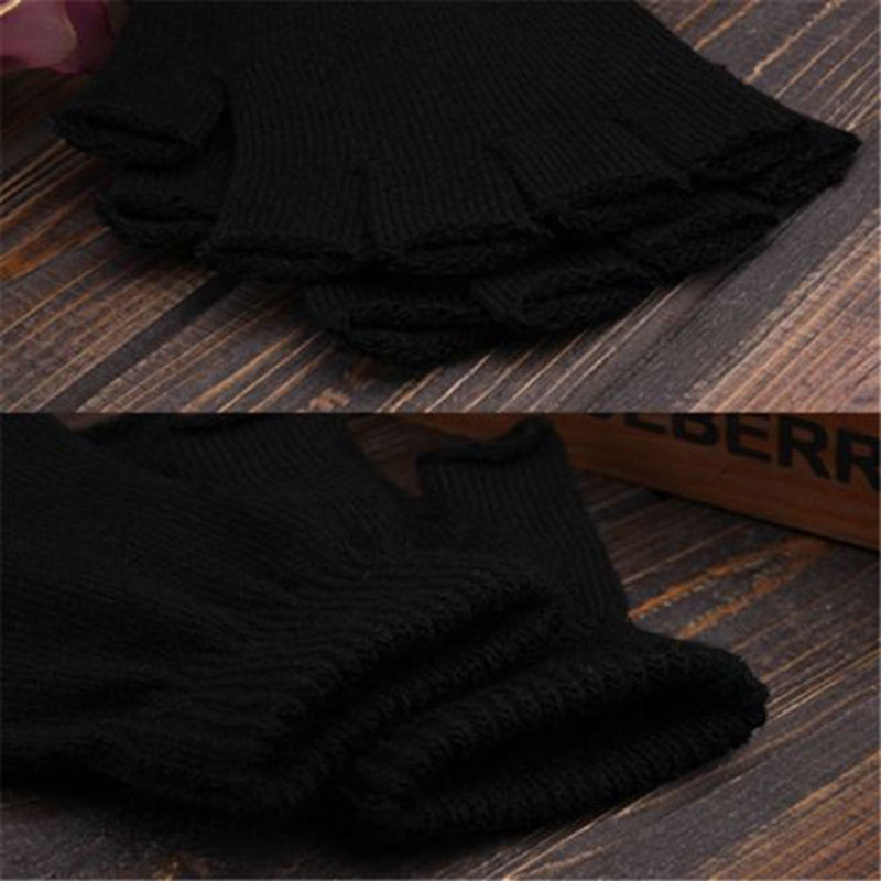 Elastic Novelty Black handwear Fingerless Gloves Half Finger Warm Knitted glove
