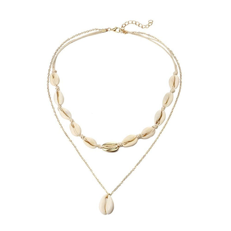 Women Bohemian Beach Jewelry Multilayer Shell Necklace Cowry Seashell Pendant