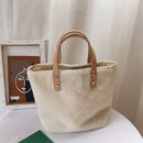Autumn Handbag for Female Splicing Leather Plush Casual Shoulder Top-handle Bag