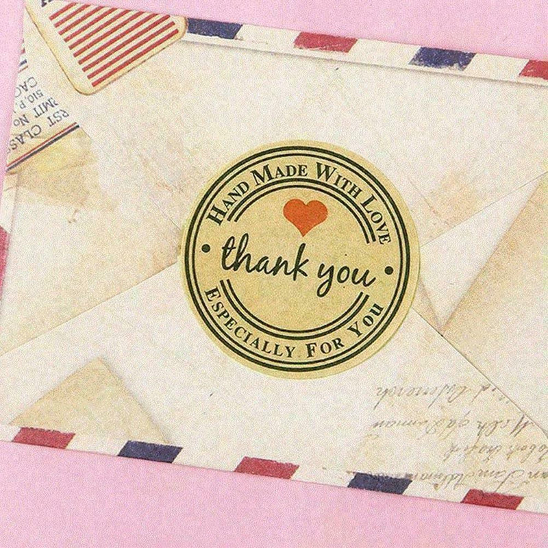 500pcs/Roll Hand made with Love Thank you Stickers Scrapbook Lables C L6C0 U5E3