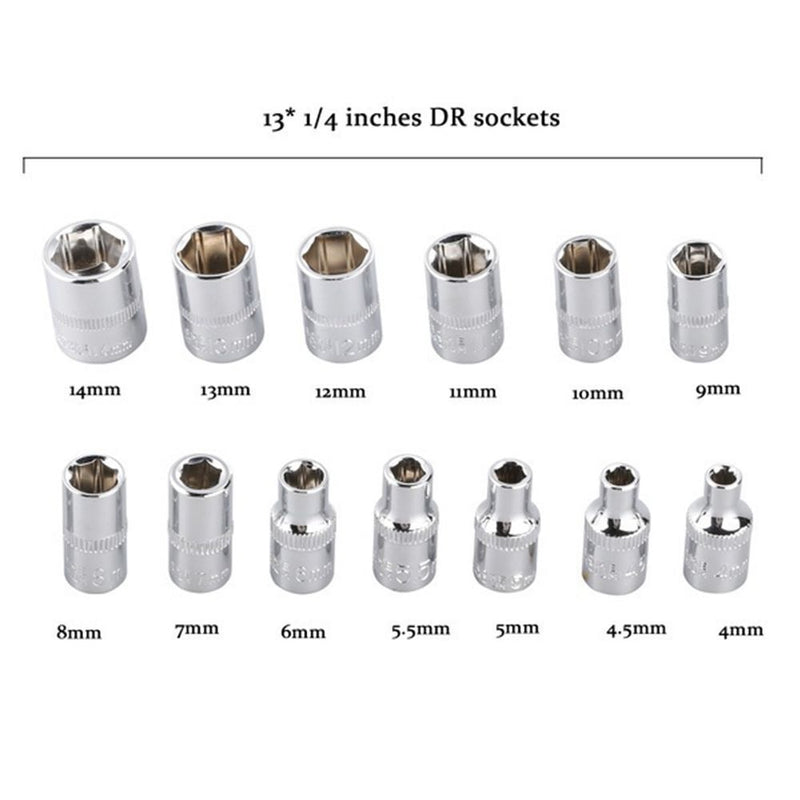 Drive Socket Wrench Set 1/4-Inch Metric Screwdriver Socket Ratchet Torx