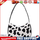 Women Plush Shoulder Underarm Bag Cow Print Fashion Winter Handbag Tote (1)