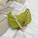 Women Retro Corduroy Solid Color Underarm Bag Chain Small Handbags (Green)