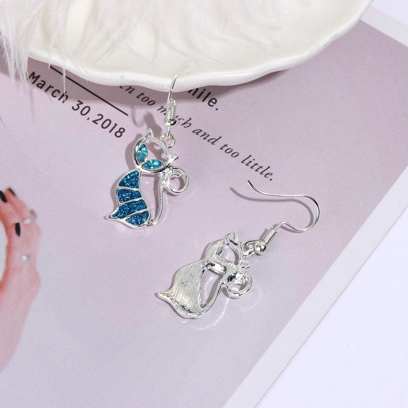 Women Fashion Trendy Jewelry Hook Ear Stud Opal Cat Earrings Drop Dangle