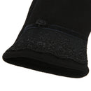 Women Touch Screen Mittens Sheep Wool Winter Lace Glove (Black)