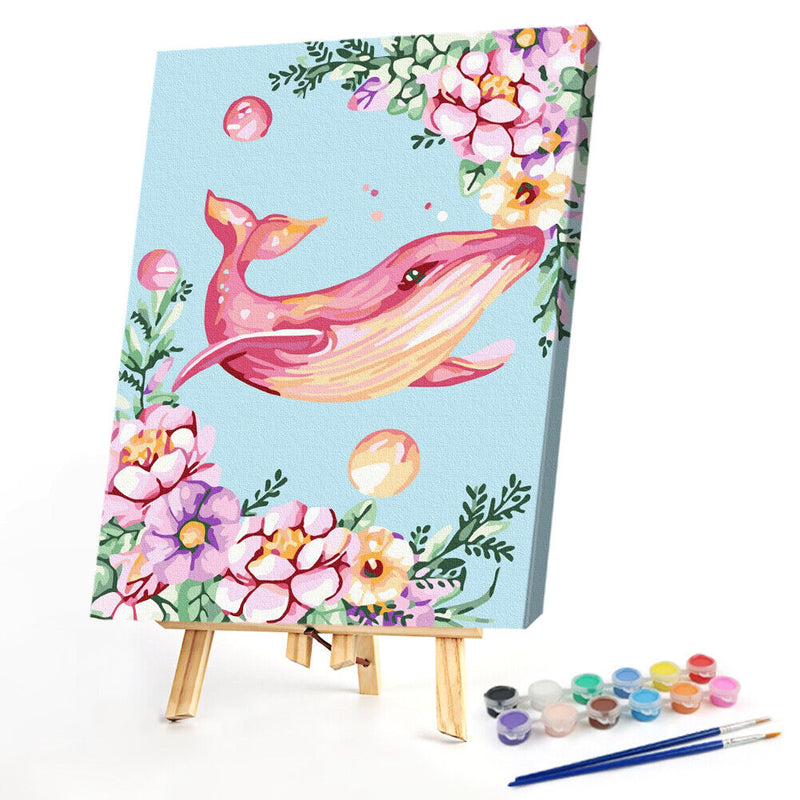 Handmade DIY Hand Painted Paint By Numbers Oil Canvas Pictures Pink Whale Kit