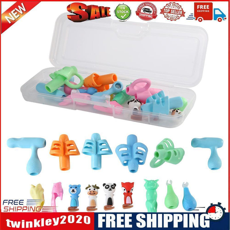 Kids Writing Pencil Holder Rubber Children Pen Aid Grip Tools Set (White)