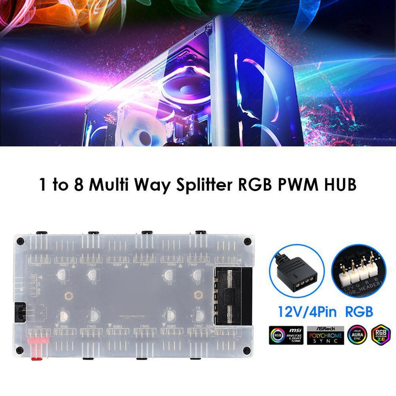1 To 8 Multi Way RGB PWM HUB 12V/4 Pin for Fan Motherboard (4D+Shell)