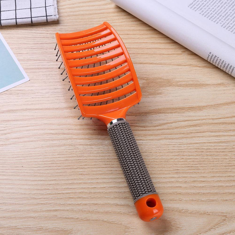 Pro Anti-Static Scalp Massager Hair Brush Curved Row Hairstyle Comb (Orange