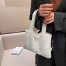 Women Winter Soft Fur Solid Color Top-handle Bag Small Handbag (White)