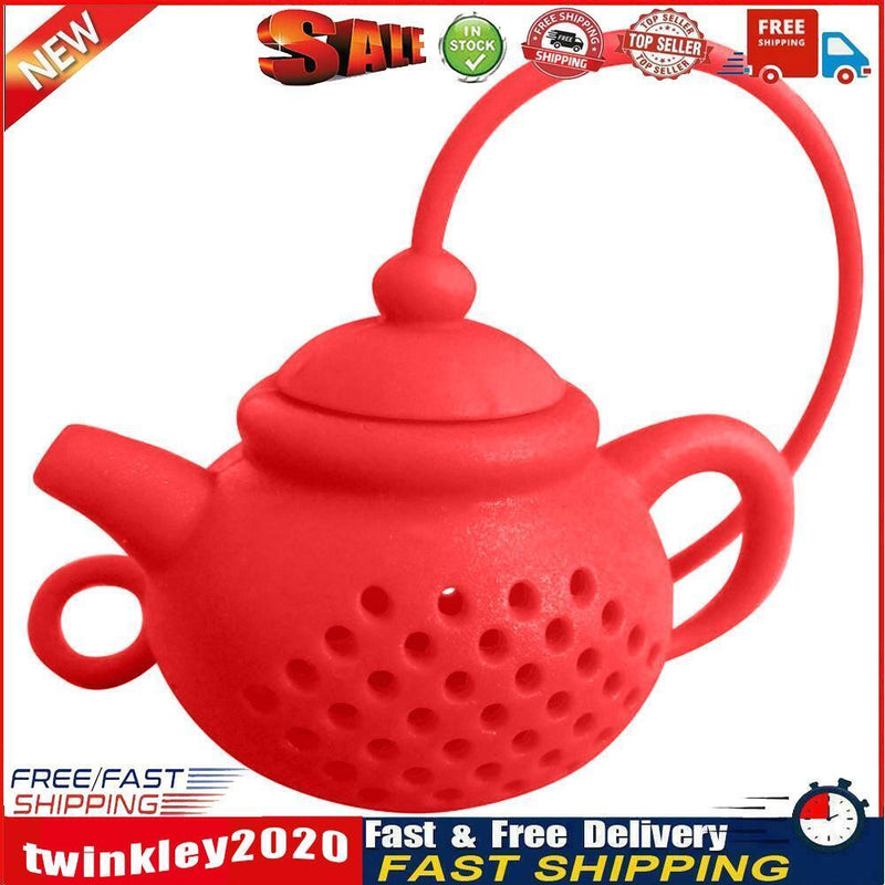 Teapot Shape Tea Bag Strainer Infuser Silicone Leaf Filter Diffuser (Red) Newly