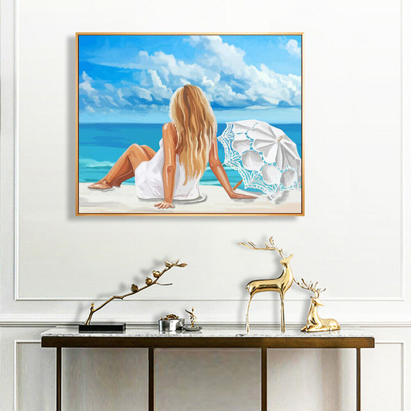Beach Girl Back Oil Paint By Number Kit DIY Acrylic Painting on Canvas Framel