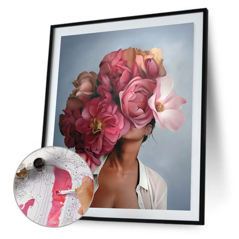 Pink Flower Head Girl Frameless DIY Oil Paint by Numbers Kit Art (S1127)