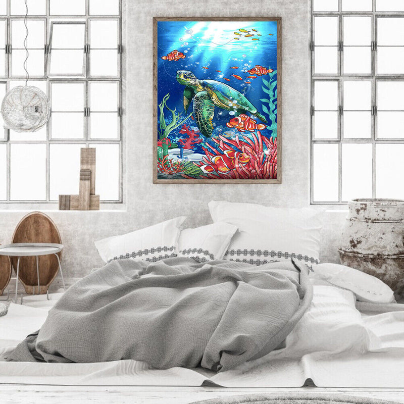 DIY Paint By Number Kit Frameless Turtle Fish Handpainted Canvas Wall Art Dec