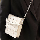 Female Cross-body Mobile Phone Purse Top-handle Bag PU Leather Woven Handbag